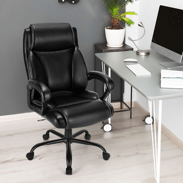 KOMFOTT 400 LBS Big and Tall Office, Leather High Back Executive Chair, Ergonomic Wide Seat Large Swivel Computer Task Desk Chair w/Metal Base