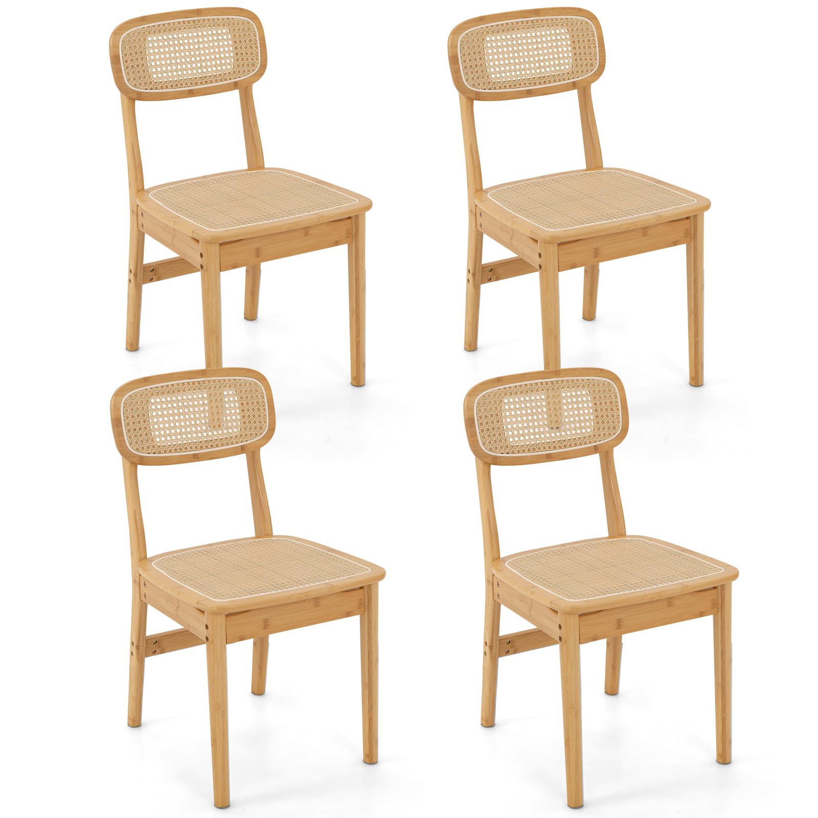 KOMFOTT Rattan Dining Chairs Set of 2/4, Bamboo Armless Dining Room Chairs