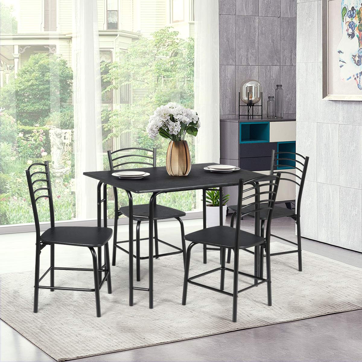 KOMFOTT 5 Piece Dining Set, Home Kitchen Table and 4 Chairs with Metal Legs