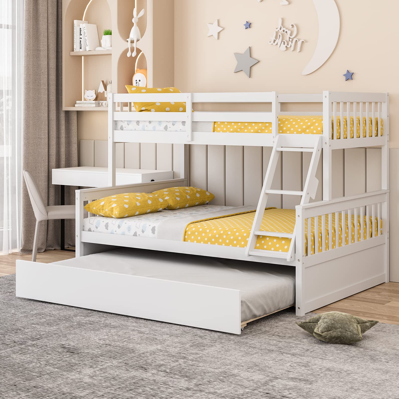 KOMFOTT Wood Twin Over Full Bunk Bed with Solid Pine Wood Frame