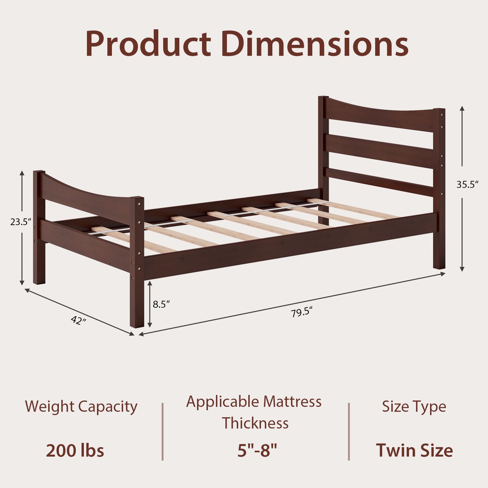 KOMFOTT Twin Size Wood Bed Frame, Rustic Style Platform Bed w/Headboard & Footboard