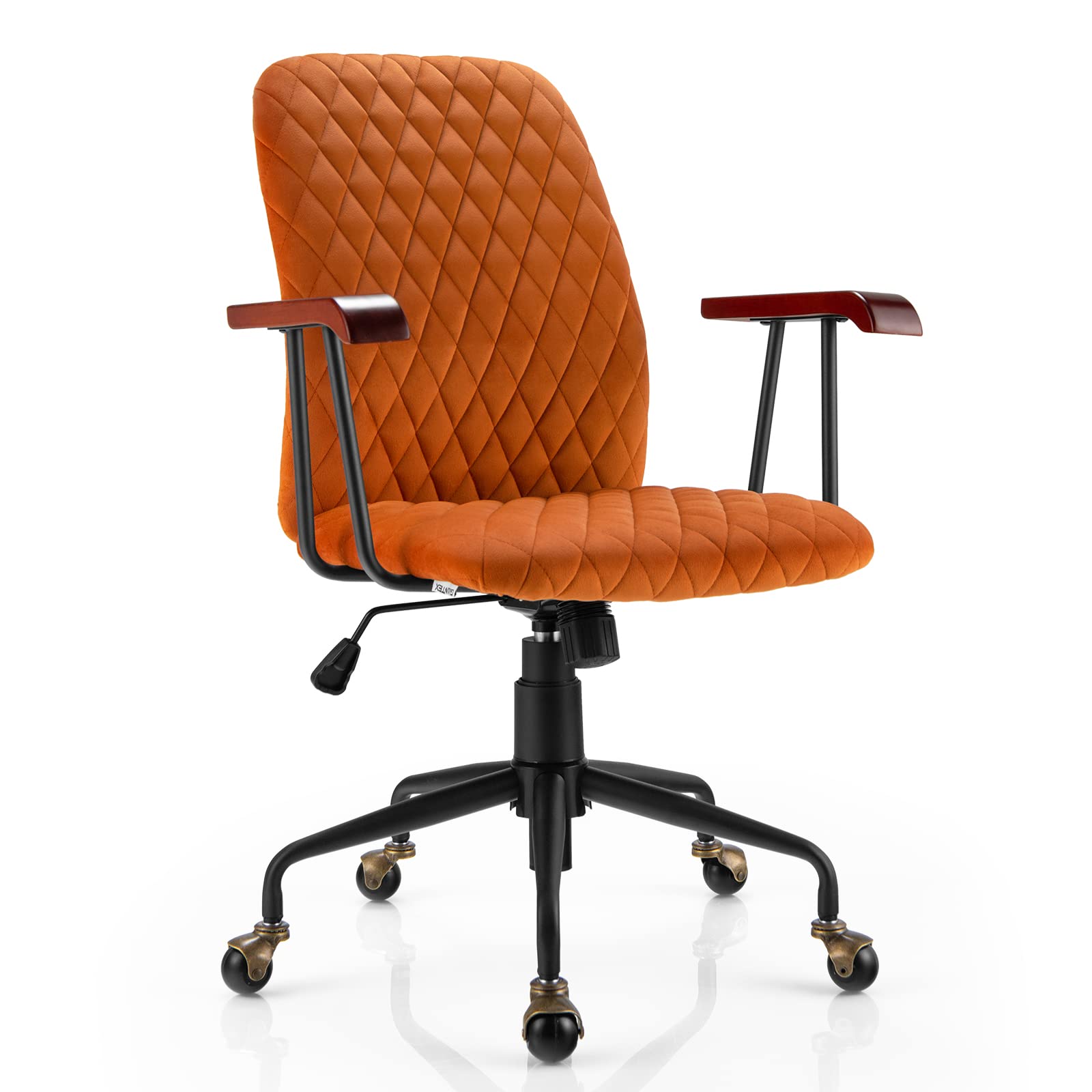 KOMFOTT Home Office Desk Chair, Vintage Adjustable Swivel Rolling Chair with Copper Wheels & Armrest