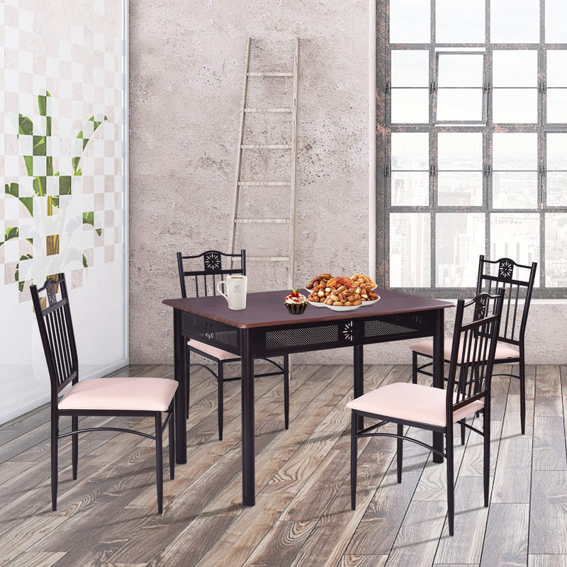 KOMFOTT 5 Piece Dining Table and Chairs Set, Vintage Retro Wood Top Metal Frame Padded Seat