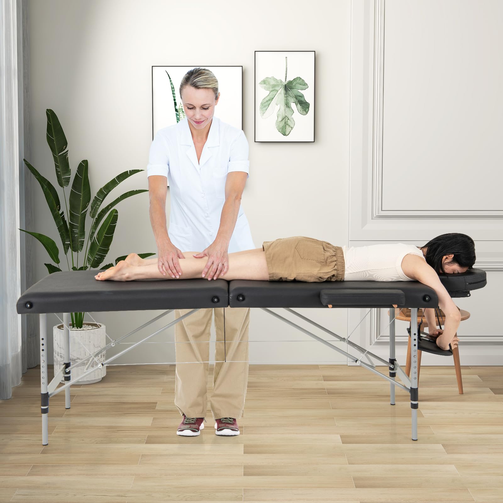 KOMFOTT Massage Table, Portable Massage Bed with Carrying Bag, 2 Fold Salon Spa Tattoo Bed, Height Adjustable