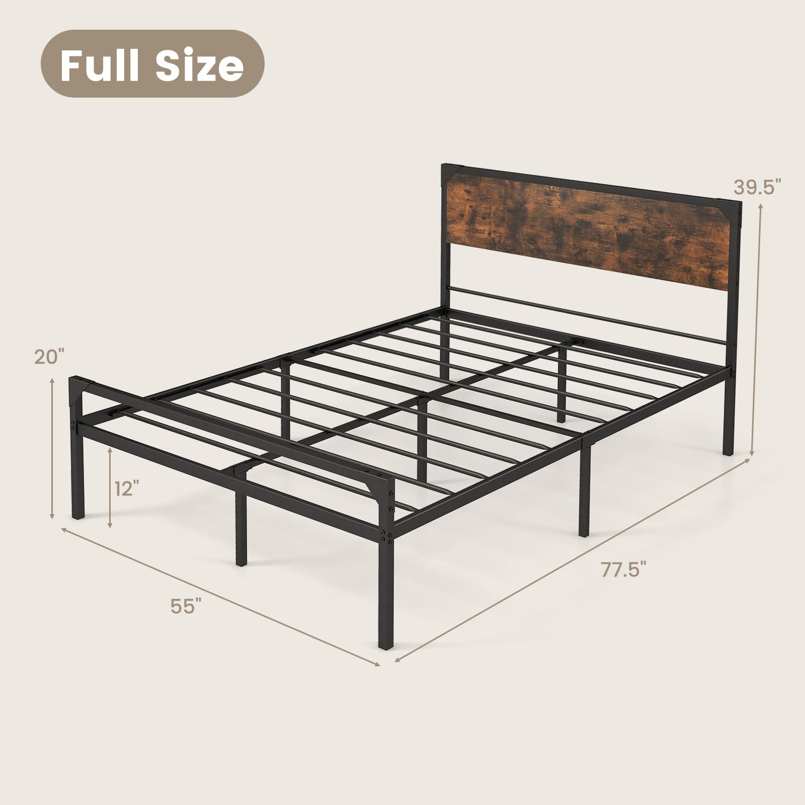 KOMFOTT Metal Platform Bed Frame with Headboard