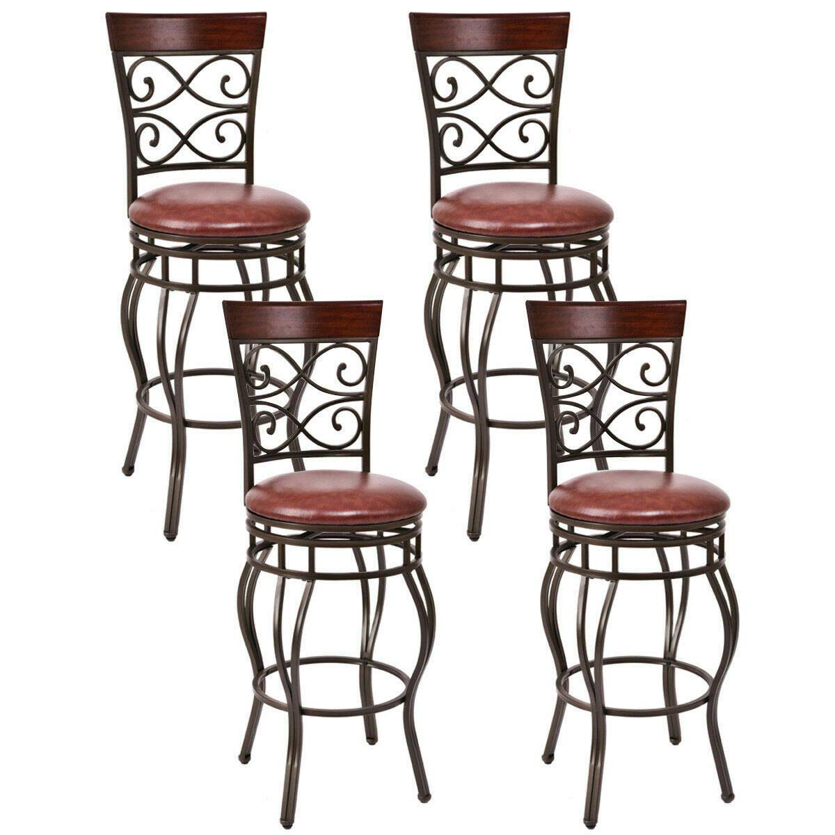 KOMFOTT Bar Stools Set of 2/4, 360 Degree Swivel, 26" & 30" Bar Height Bar Stools, Leather Padded Seat