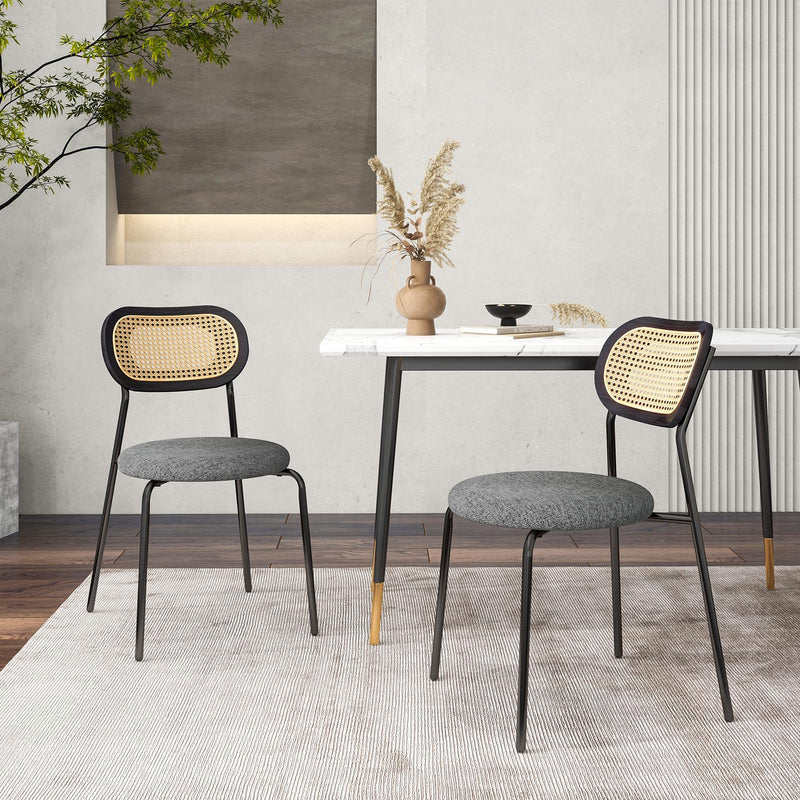 KOMFOTT Rattan Dining Chairs Set of 2/4, Upholstered Kitchen Chairs with Metal Legs