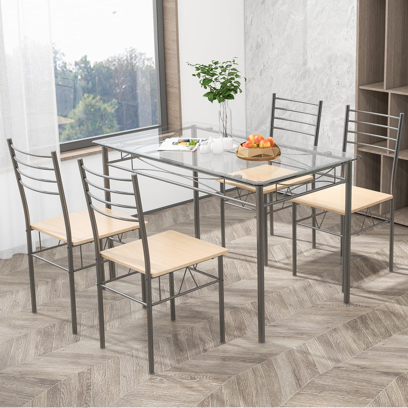 KOMFOTT 5 Piece Dining Table Set, Kitchen Dining Set with Tempered Glass Table Top and 4 Chairs