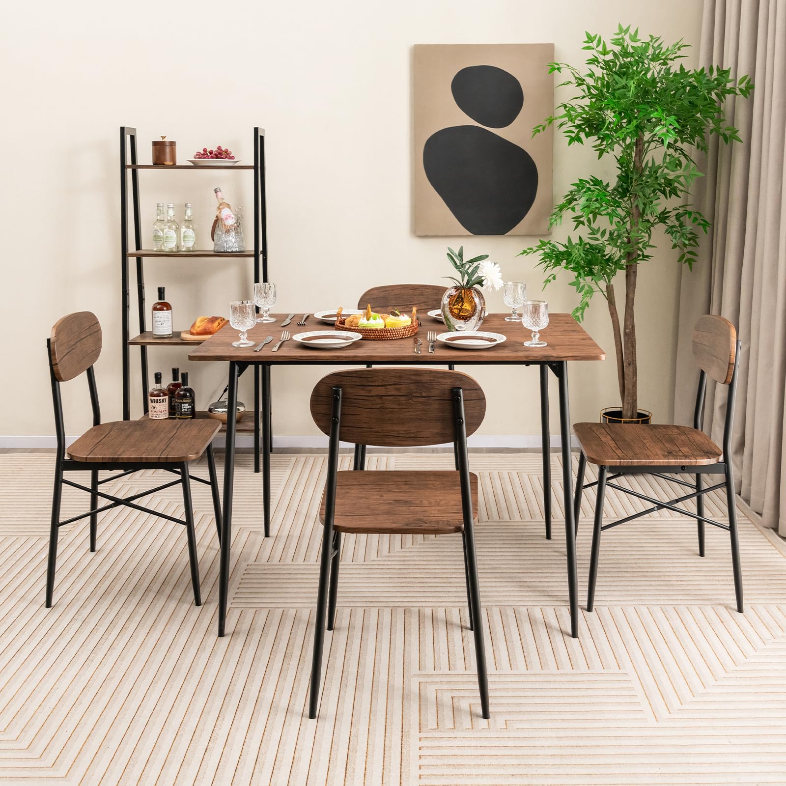 KOMFOTT Dining Table Set for 4, Mid-Century Kitchen Furniture Set with Kitchen Table, 4 Dining Chairs