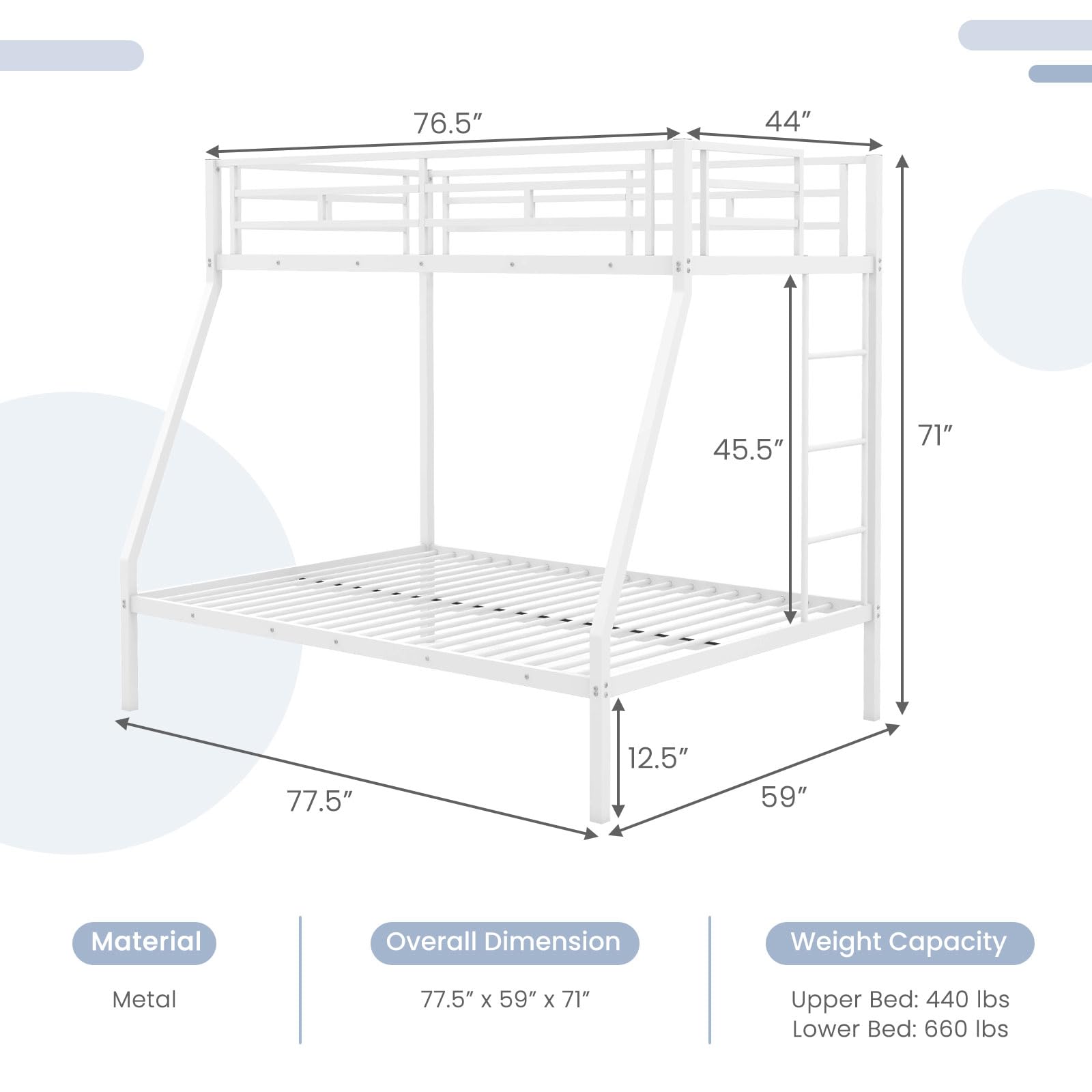 KOMFOTT Metal Twin Over Full Bunk Bed with Ladder and Steel Frame Support