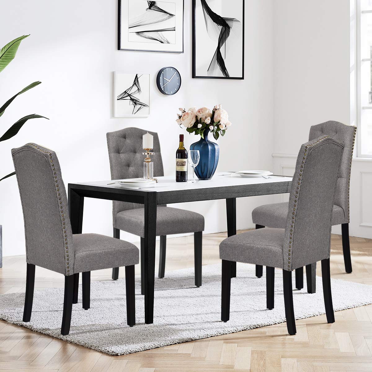 KOMFOTT Set of 2/4 Tufted Fabric Dining Chairs with Padded Seat and Tall Backrest