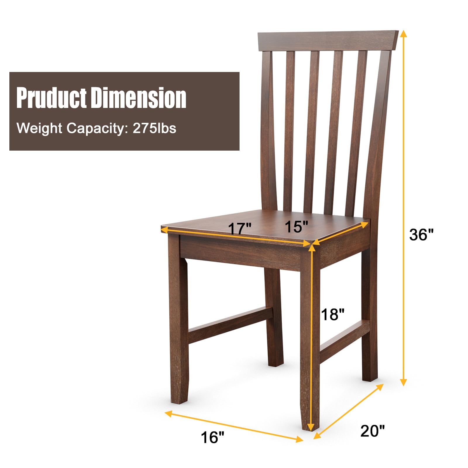 KOMFOTT Wood Dining Chair Set of 2/4, Farmhouse Wooden Dining Side Chair with High Slat Back, Rubber Wood Legs