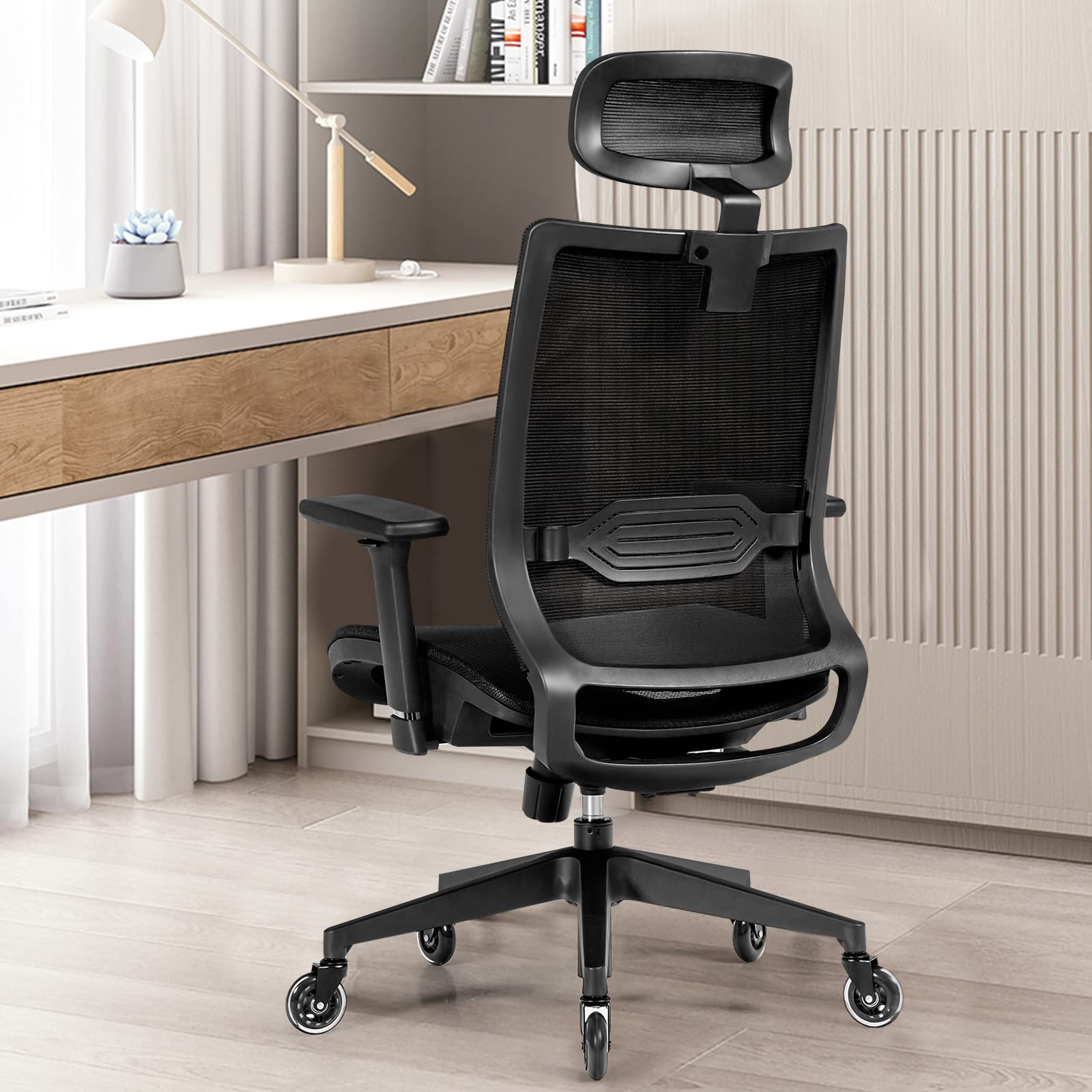 KOMFOTT Ergonomic Mesh Office Chair, Reclining Swivel Chair w/4D Armrest, Adjustable Lumbar Support & Headrest