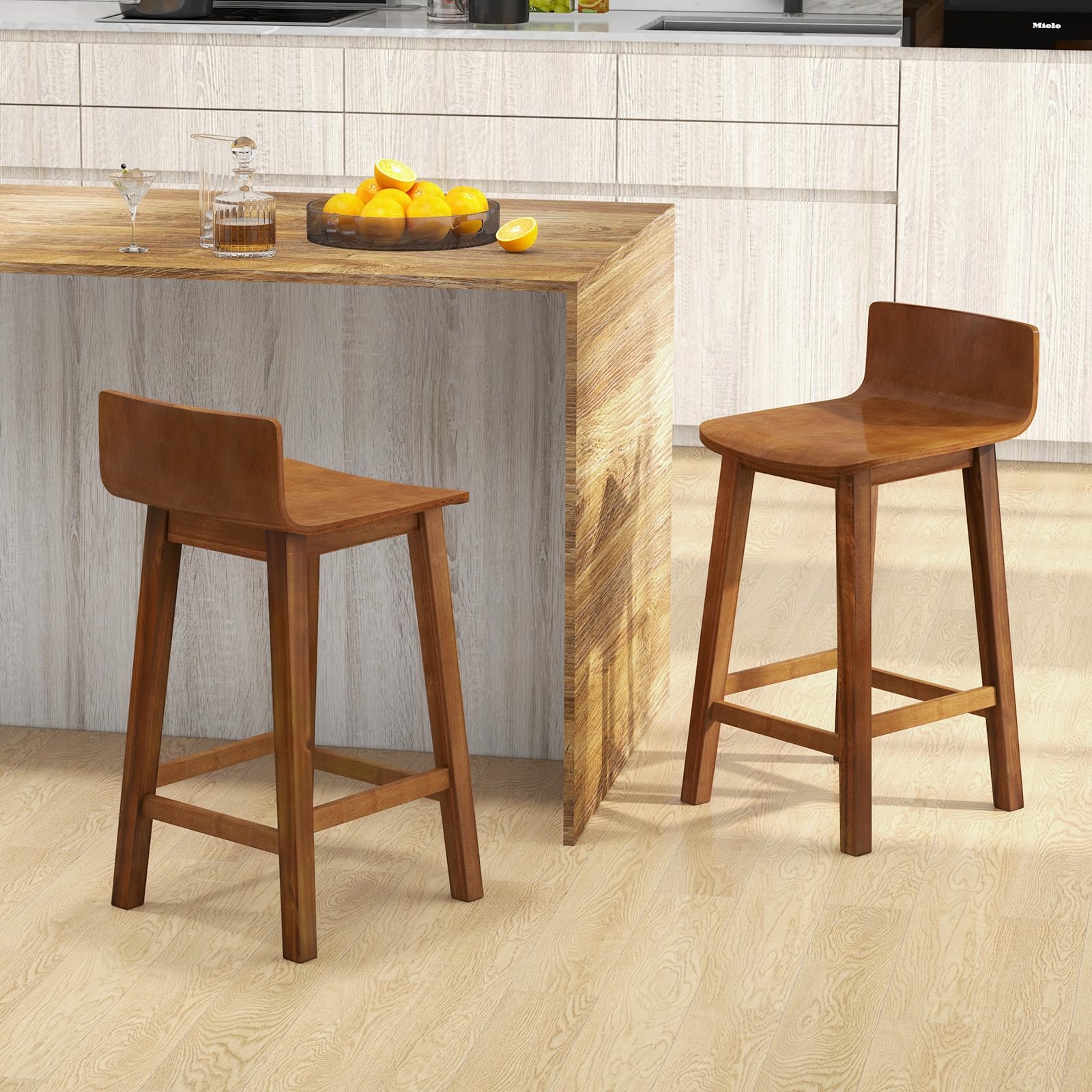 KOMFOTT 24.5" Bar Stools Set of 2/4, Counter Height Bar Stools w/Low Back & Footrest