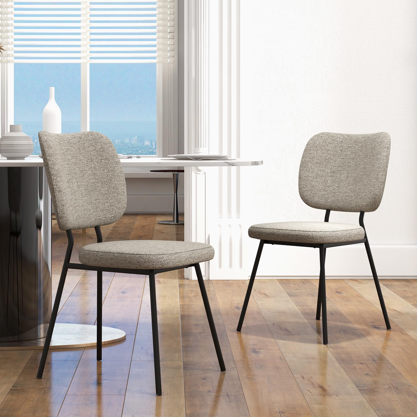 KOMFOTT Modern Fabric Dining Chair Set of 2/4, Padded Kitchen Chair with Linen Fabric, Sturdy Metal Legs