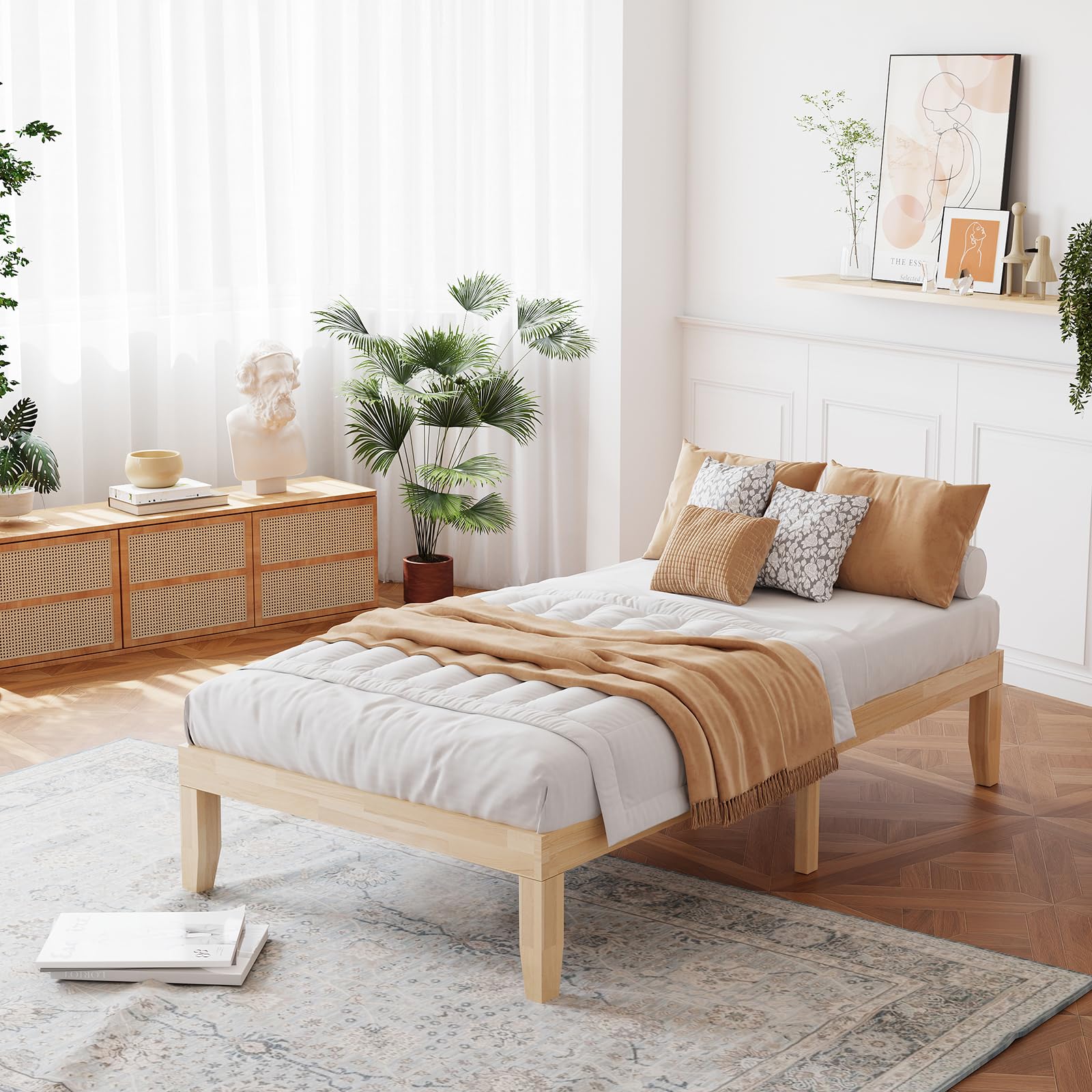 Wooden Bed Frames | Wedge Pillow & Blanket | Twin Mattress - Komfott