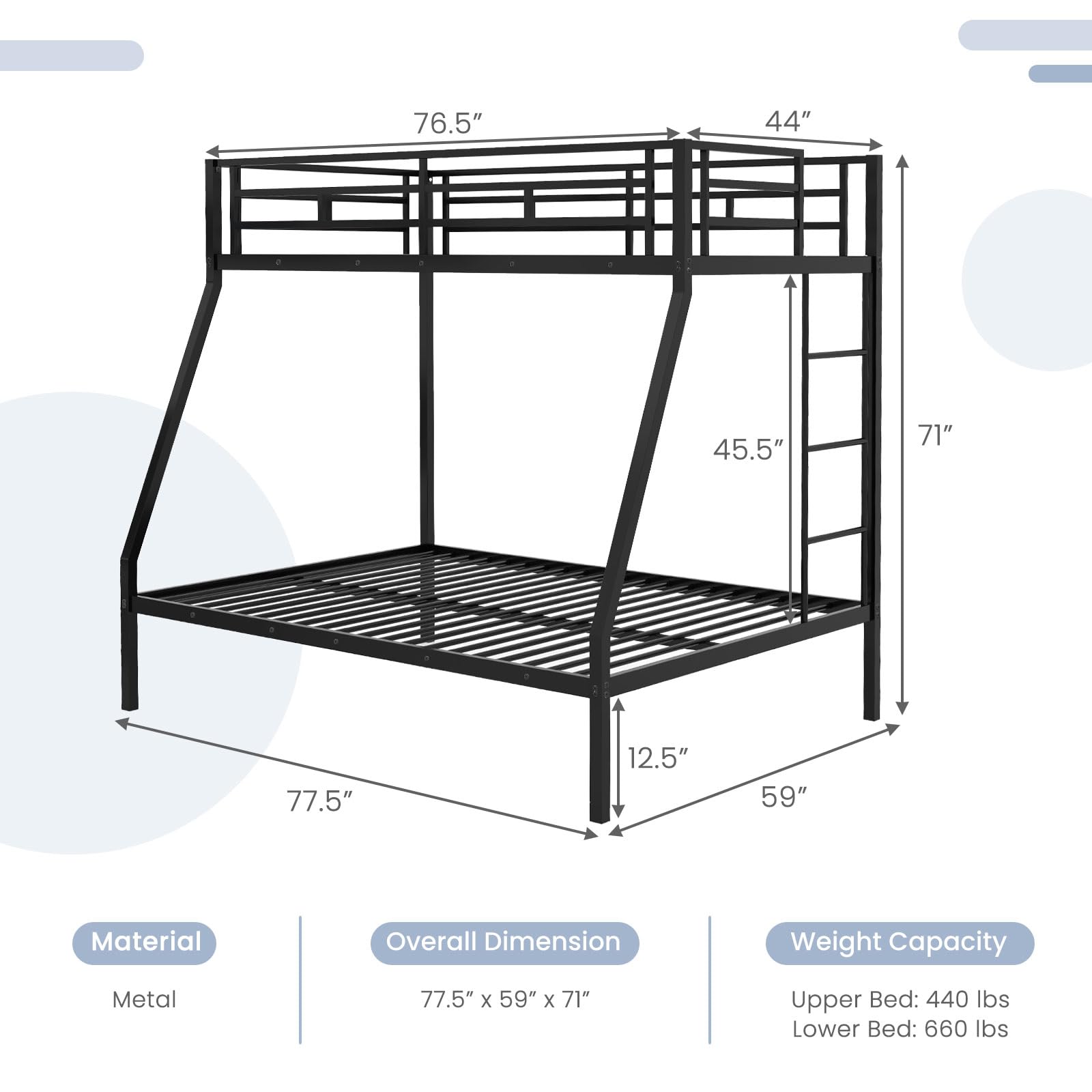 KOMFOTT Metal Twin Over Full Bunk Bed with Ladder and Steel Frame Support