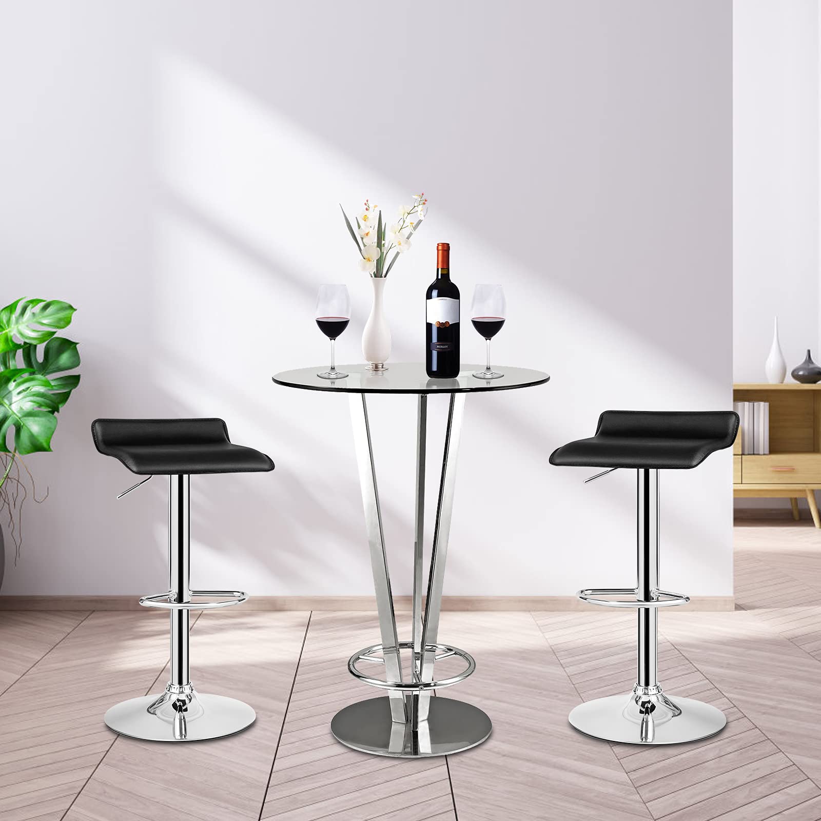 KOMFOTT Bar Stools Set of 2/4, Adjustable Swivel PU Leather Barstools w/Footrest, Chrome Base