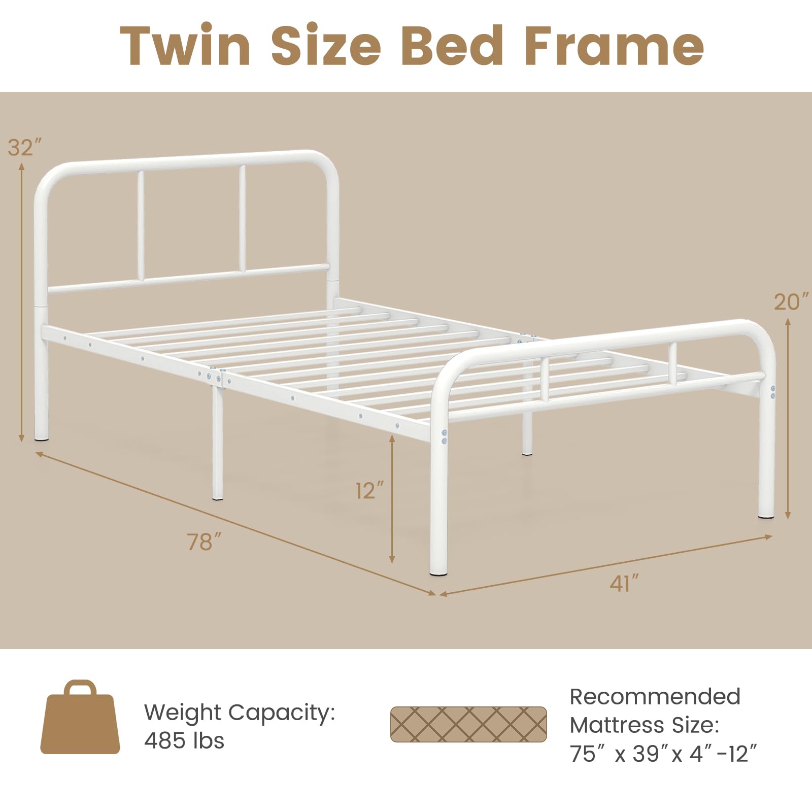 KOMFOTT Metal Platform Bed Frame with Headboard & Footboard