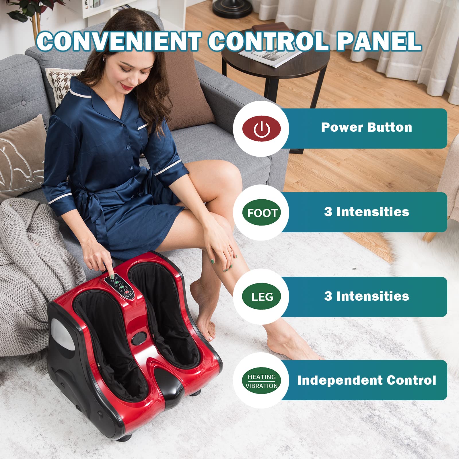 KOMFOTT Foot and Calf Massager with Heat，Shiatsu Foot Massager Machine with Vibration, Deep Kneading, 3-Level Intensity Modes