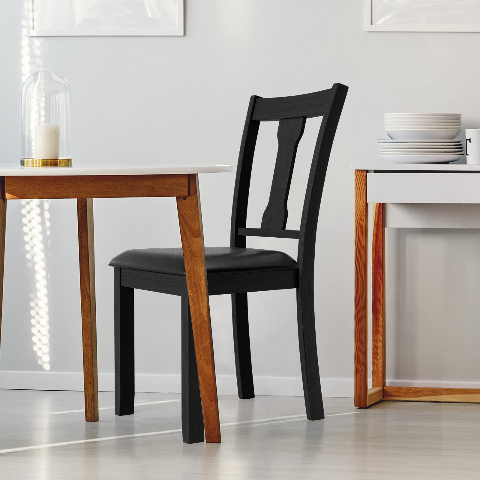 KOMFOTT Set of 2/4 Dining Chairs, Upholstered High Back Kitchen Chairs w/Rubber Wood Frame