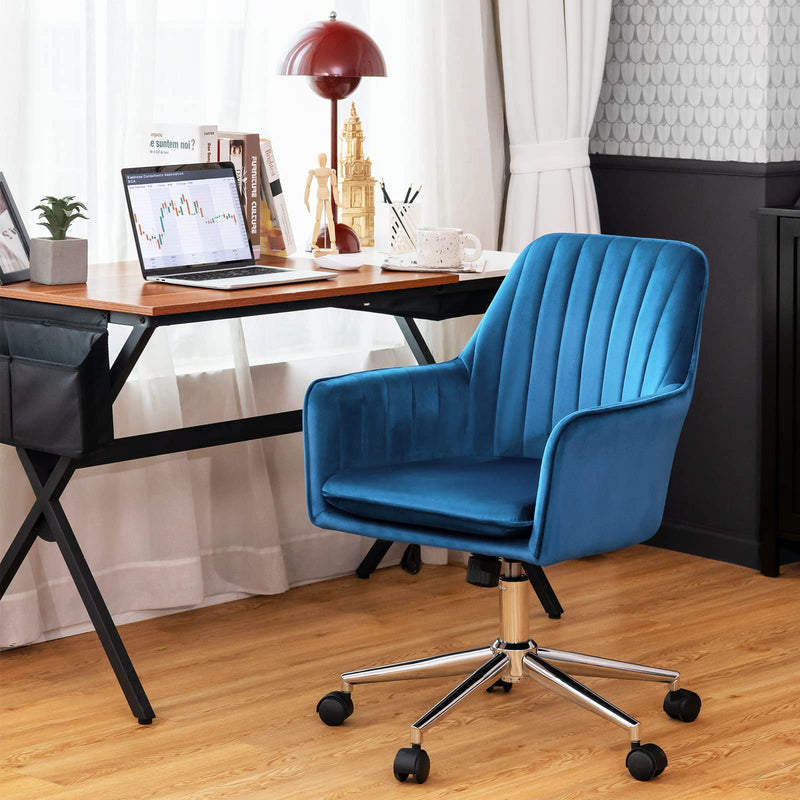 KOMFOTT Velvet Desk Chair, Mid-Back Leisure Office Chair,  360° Rotatable Vanity Chair