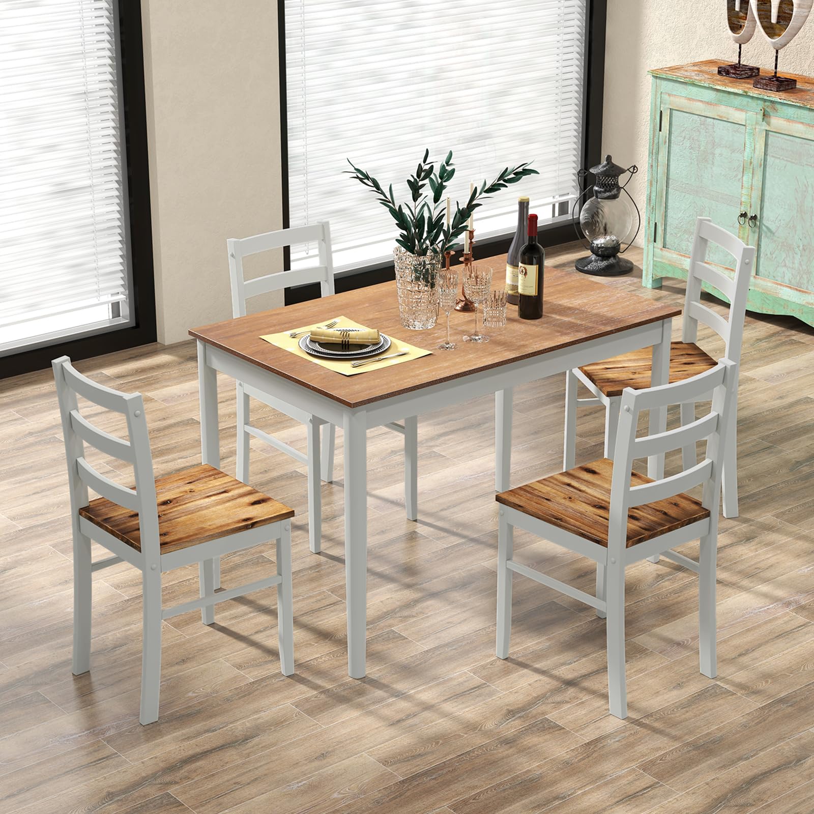 KOMFOTT Dining Table Set for 4, Breakfast Nook with Kitchen Table, 4 Dining Chairs