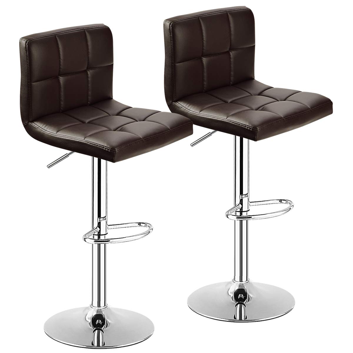 KOMFOTT Bar Stools Set of 1/2/4, Modern PU Leather Height Adjustable Barstools with Back, Footrest, Metal Base