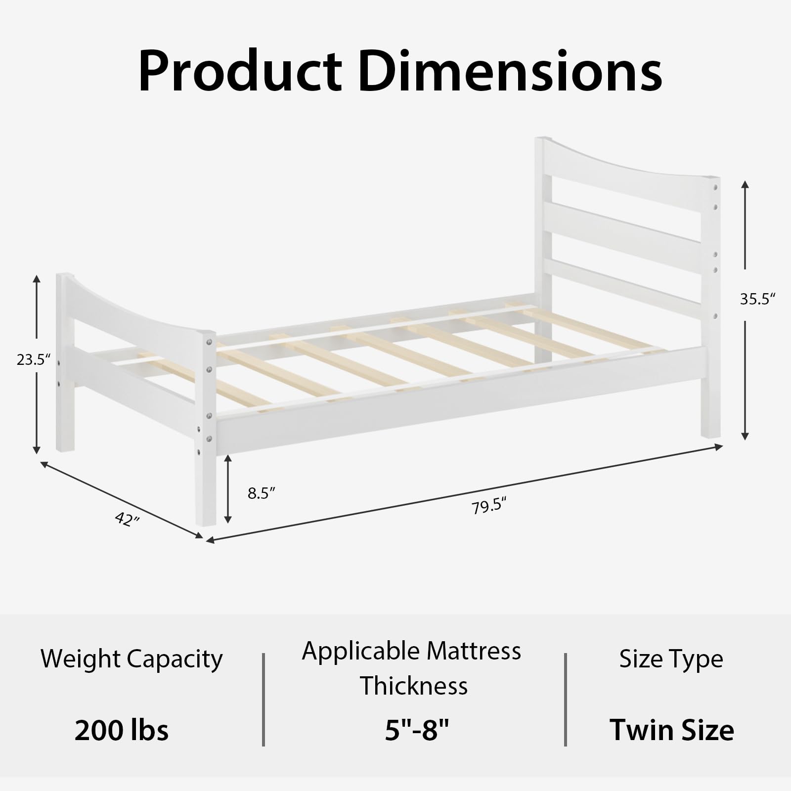 KOMFOTT Twin Size Wood Bed Frame, Rustic Style Platform Bed w/Headboard & Footboard