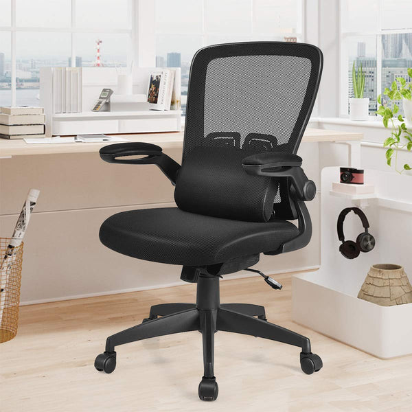 KOMFOTT Ergonomic Adjustable Height Swivel Desk Chair with Portable Lumbar Pillow, Mesh Padded Seat,  Flip up Armrests,  Wheels