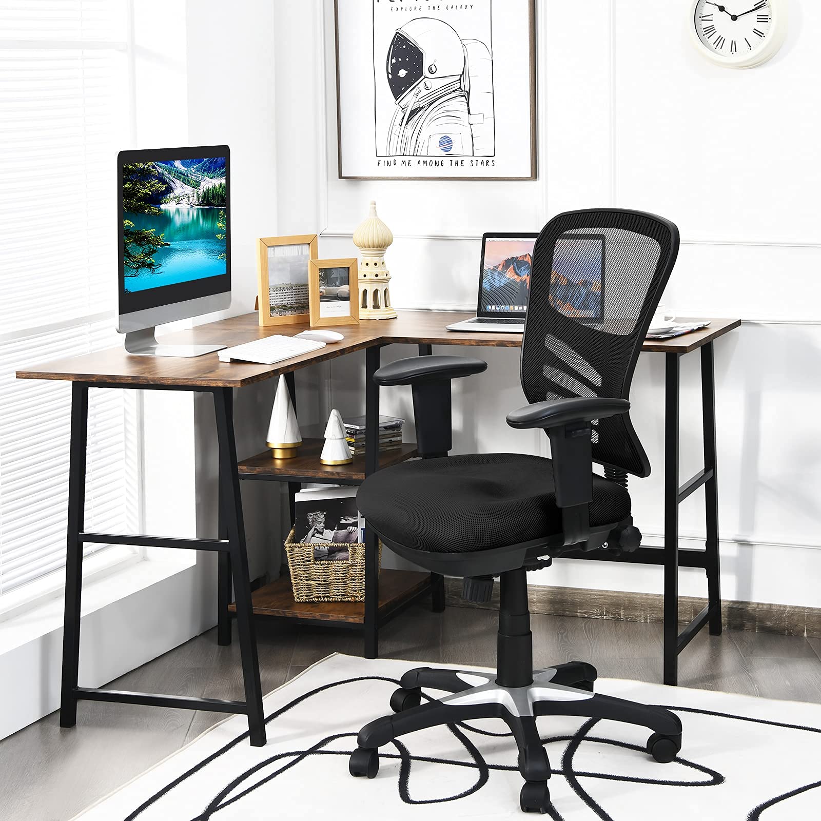 KOMFOTT Mid-Back Managers Mesh Office Chair with Height Adjustable Backrest & Armrest, Seat Tilt Adjustment