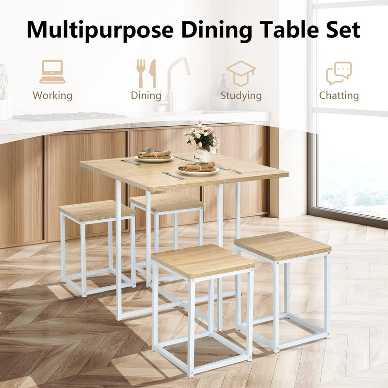 KOMFOTT 5 Piece Dining Table Set, Counter Kitchen Table and Chair Set for 4 Includes 1 Square Table and 4 Stools