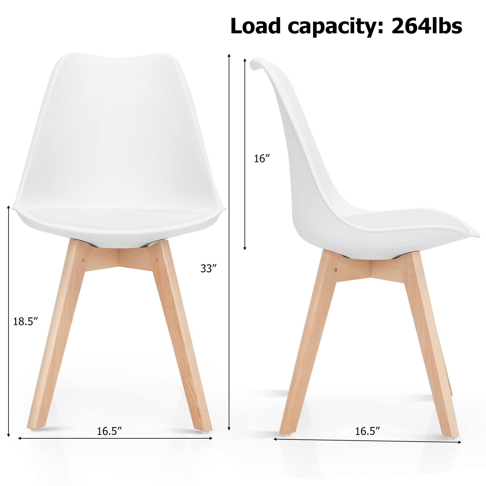 KOMFOTT Set of 4 Modern Dining Chairs, High Backrest Kitchen Chairs, Elegant Mid Century Side Chairs w/Padded Seat, Solid Wood Legs