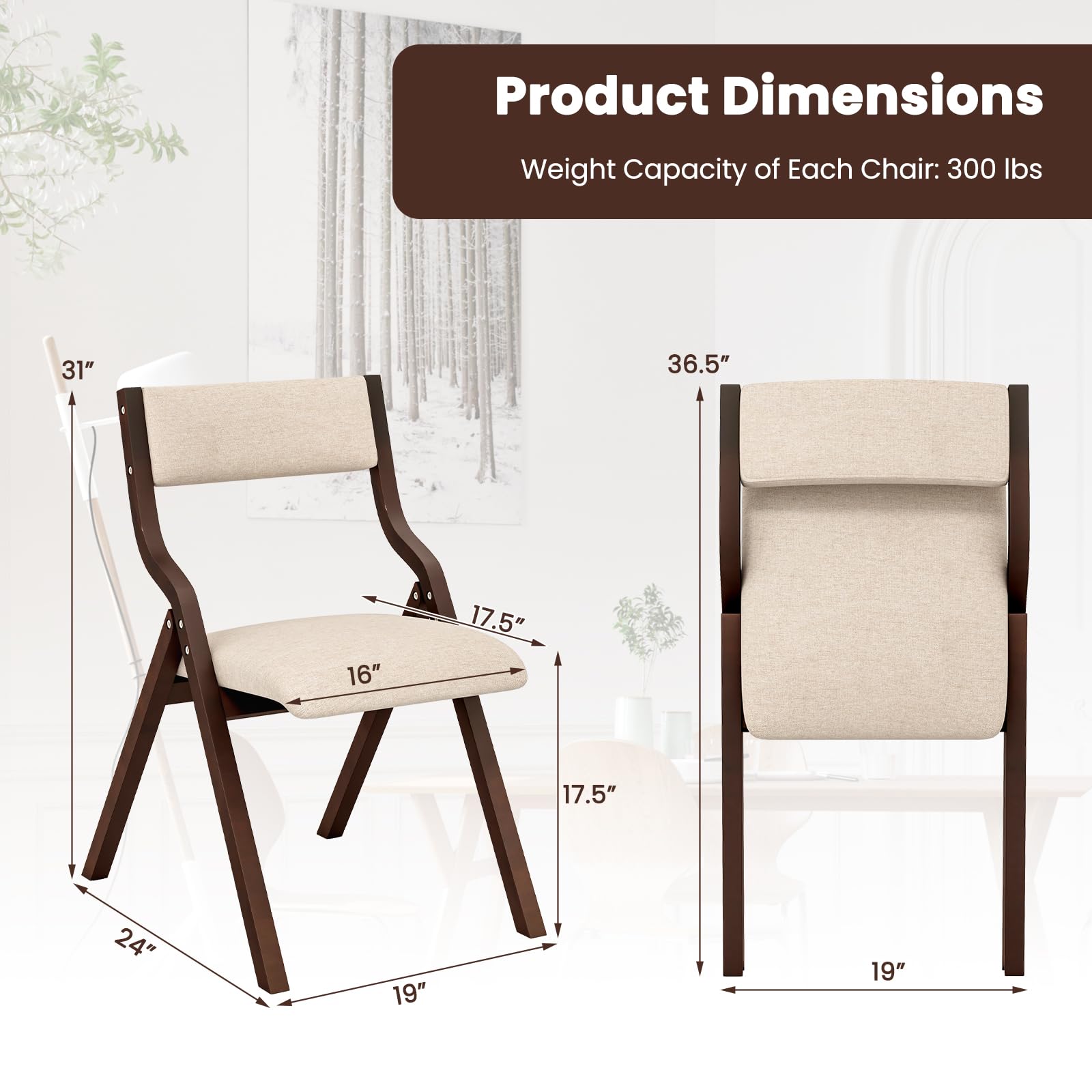 KOMFOTT Folding Dining Chairs Set of 2/4 with Linen Padded Seats