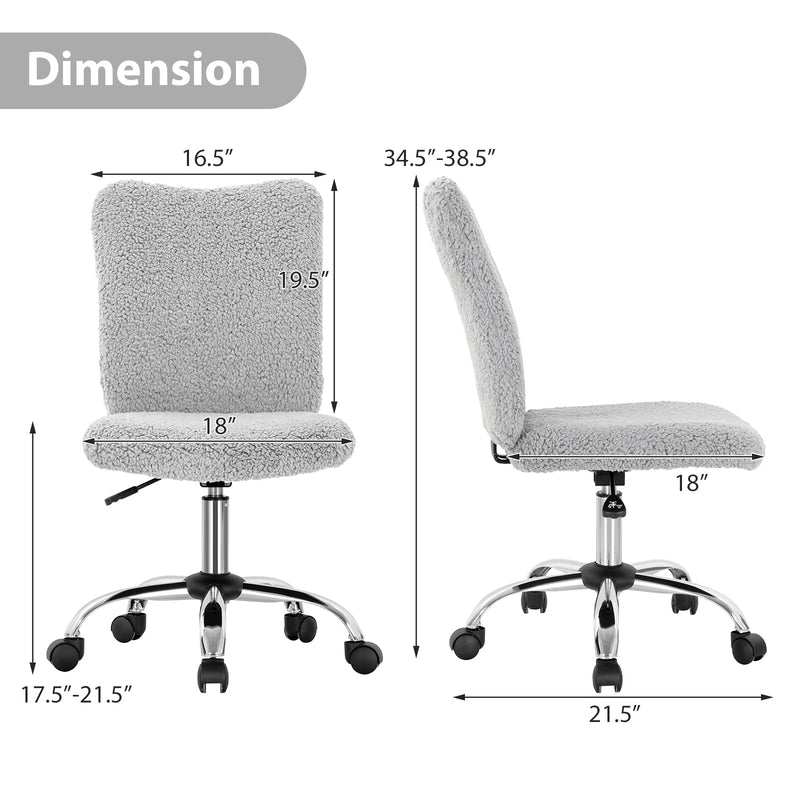 KOMFOTT Faux Fur Office Chair, Armless Home Desk Chair, Height Adjustable Swivel Cute Chair