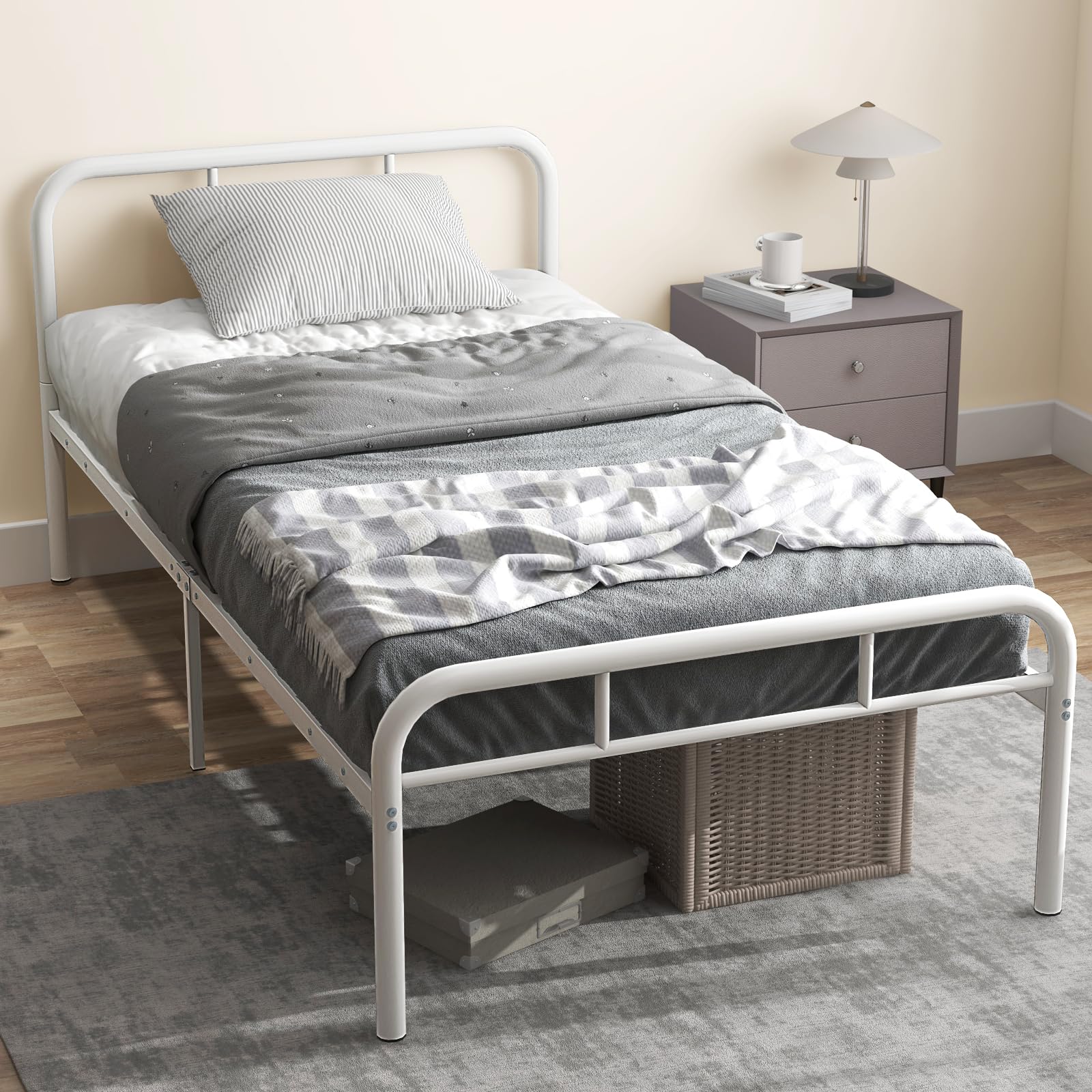 KOMFOTT Metal Platform Bed Frame with Headboard & Footboard