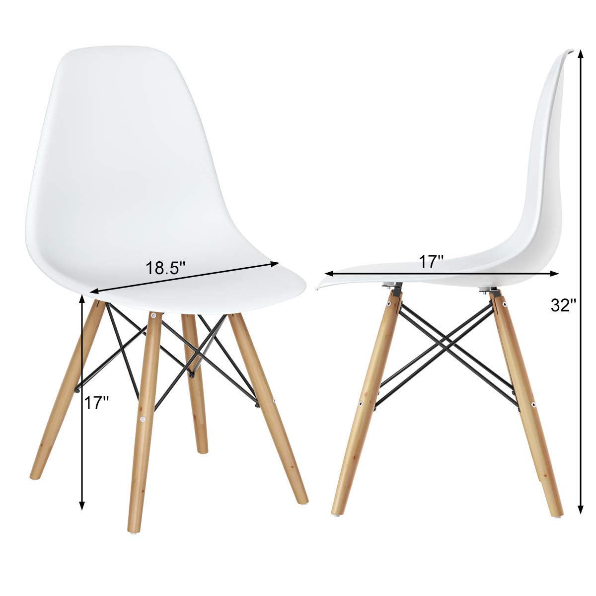 KOMFOTT Mid Century Modern Plastic Dining Chairs Set of 2 with Wood Legs