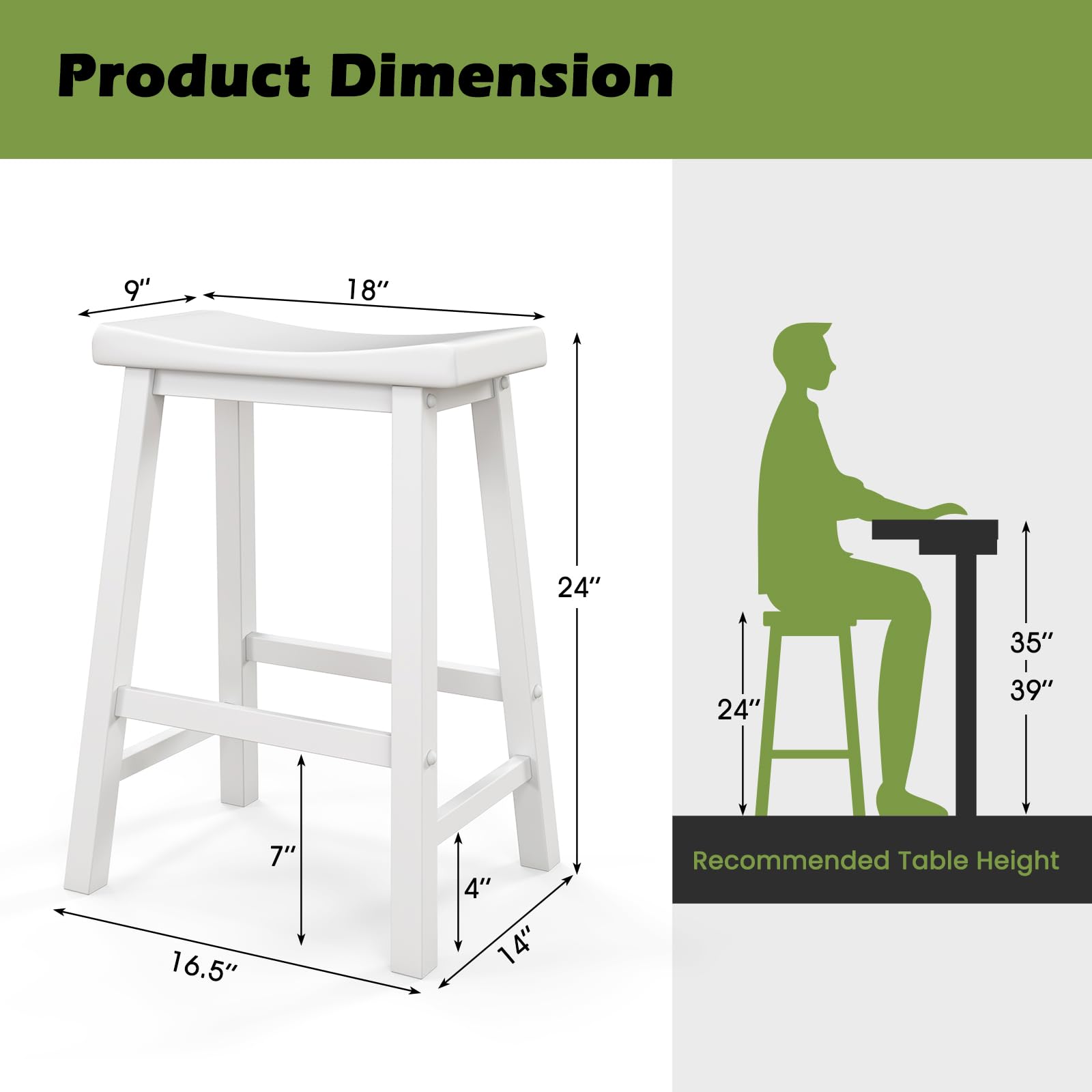 KOMFOTT Saddle Stools Set of 2/4, 24-inch Counter Height Barstools with Solid Wood Legs & Footrests