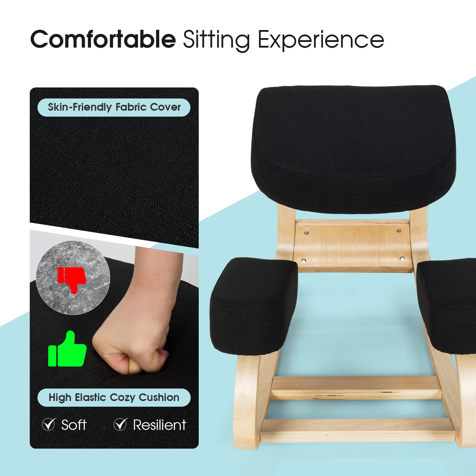 KOMFOTT Kneeling Chair, Wood Posture Chair, Max Load 330 Lbs, Rocking Knee Chair with Soft Cushion