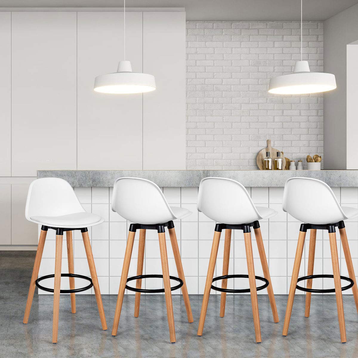 KOMFOTT Bar Stools Set of 4, Modern Armless Kitchen Stool with Soft PU Leather Seat