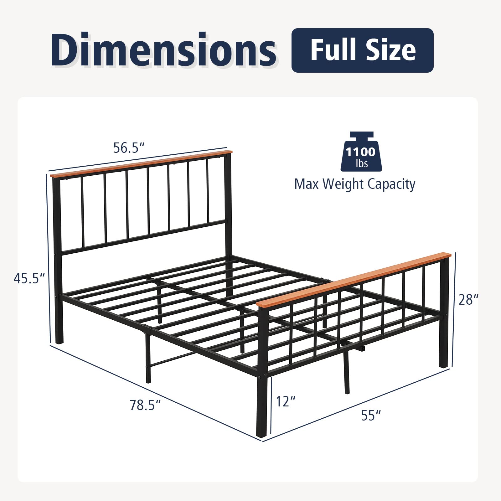 KOMFOTT Full/Queen Size Metal Bed Frame