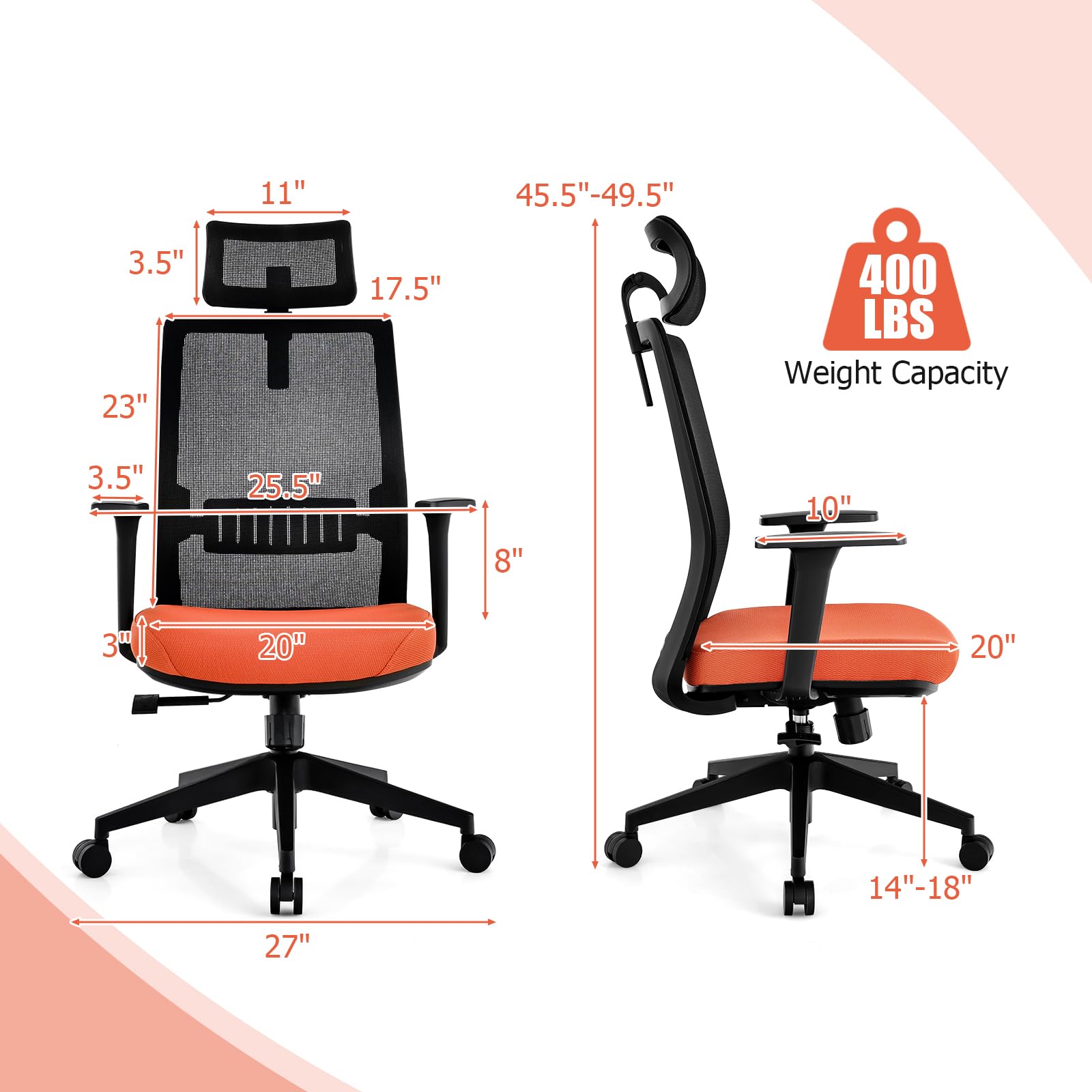 KOMFOTT Ergonomic Mesh Office Chair with Adjustable Lumbar and 3D Headrest