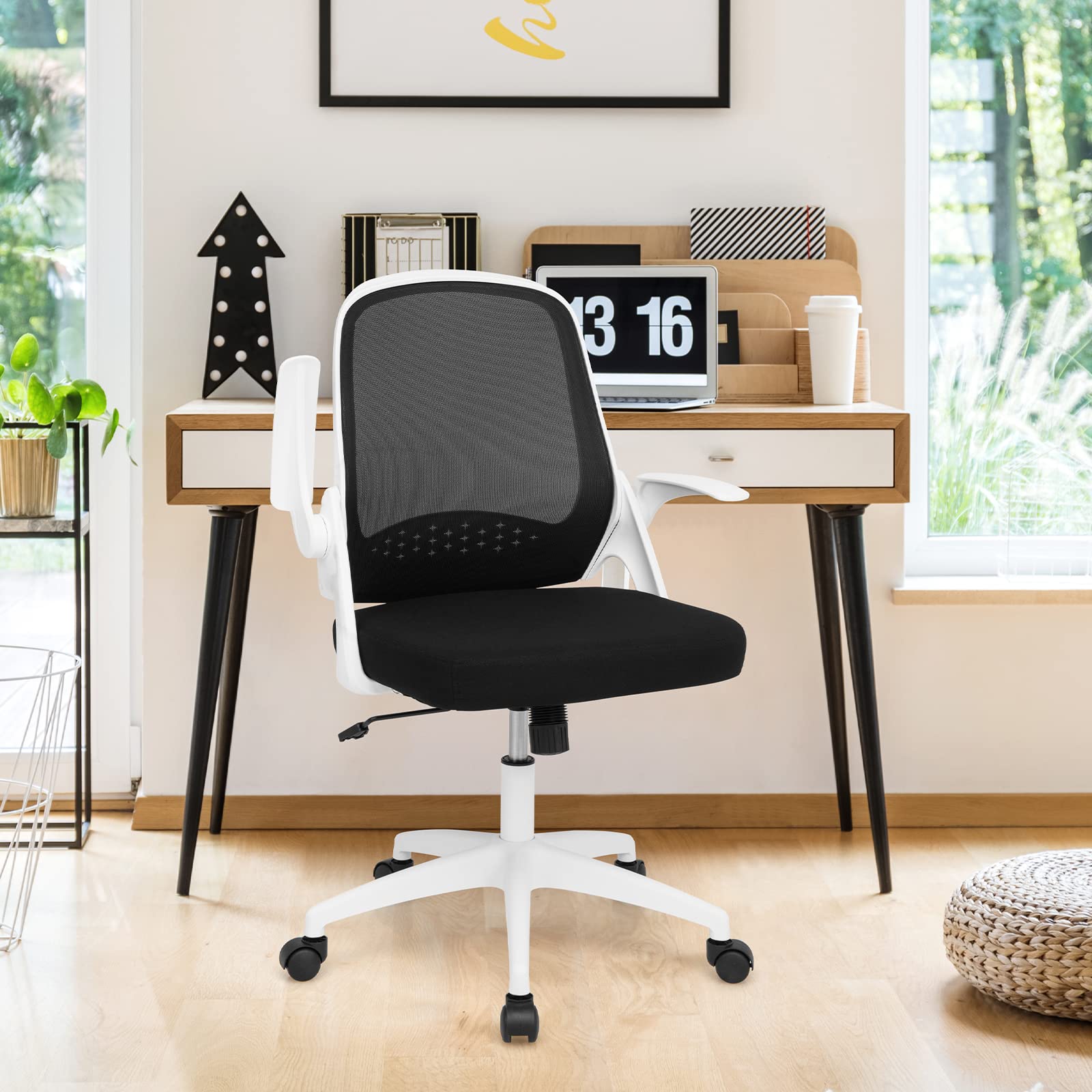 KOMFOTT Mid-Back Height Adjustable Swivel Mesh Office Chair with Flip-up Armrests, Lumbar Support