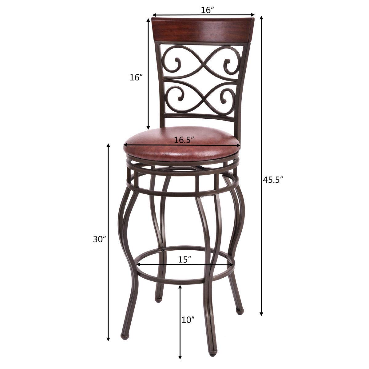 KOMFOTT Bar Stools Set of 2/4, 360 Degree Swivel, 26" & 30" Bar Height Bar Stools, Leather Padded Seat