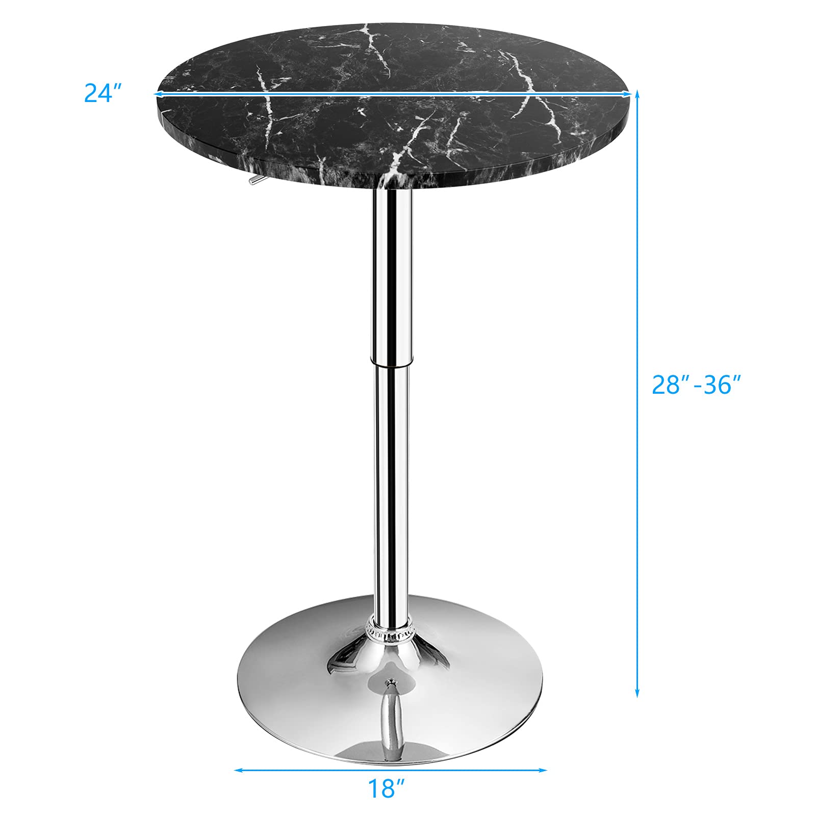 KOMFOTT Round Pub Table Height Adjustable, 360° Swivel Cocktail Pub Table with Sliver Leg and Base