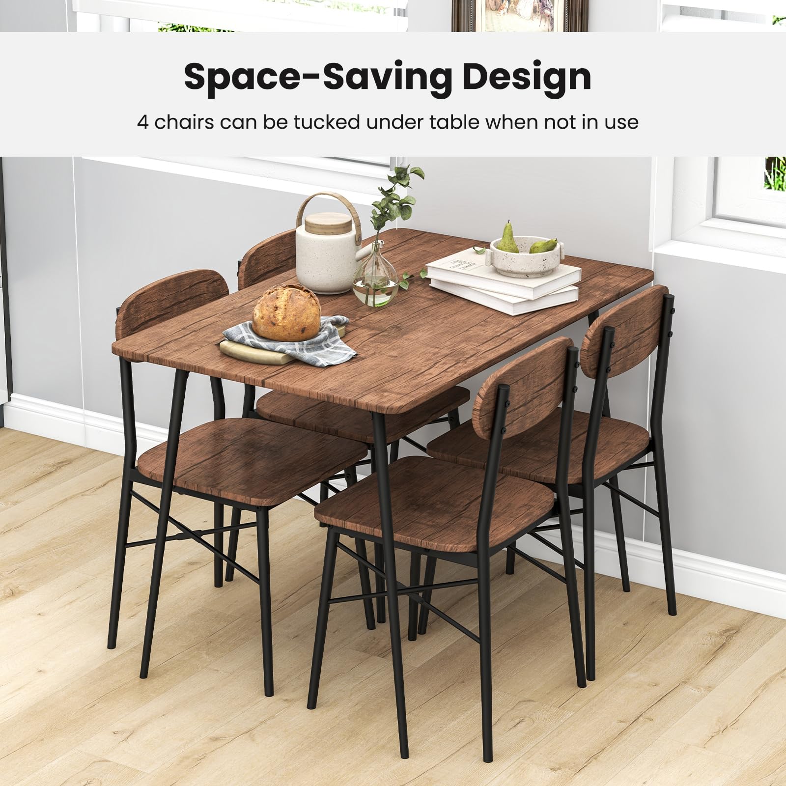 KOMFOTT Dining Table Set for 4, Mid-Century Kitchen Furniture Set with Kitchen Table, 4 Dining Chairs