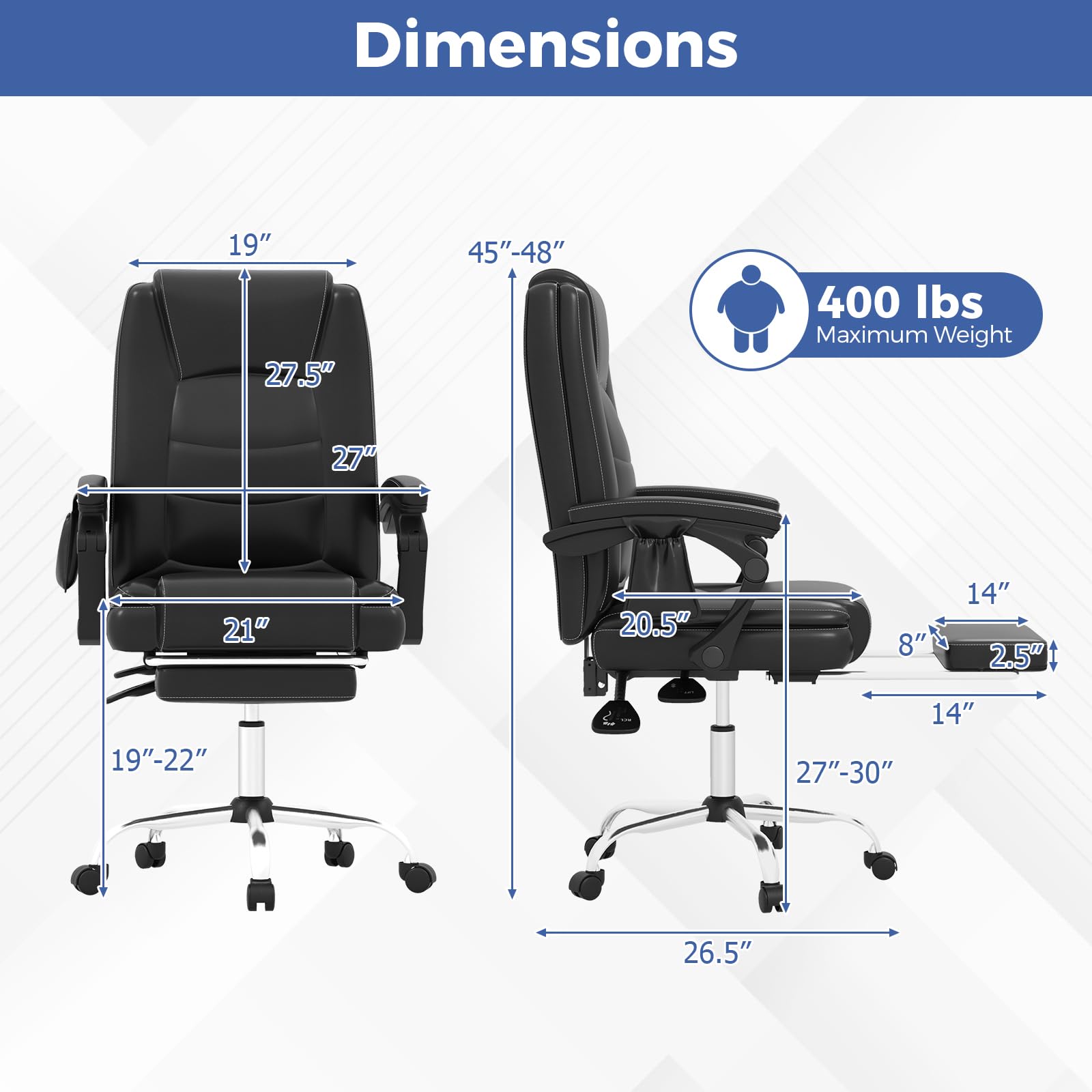 KOMFOTT Massage Adjustable Executive Chair - 400 LBS Big and Tall Office Chair with Linkage Armrests