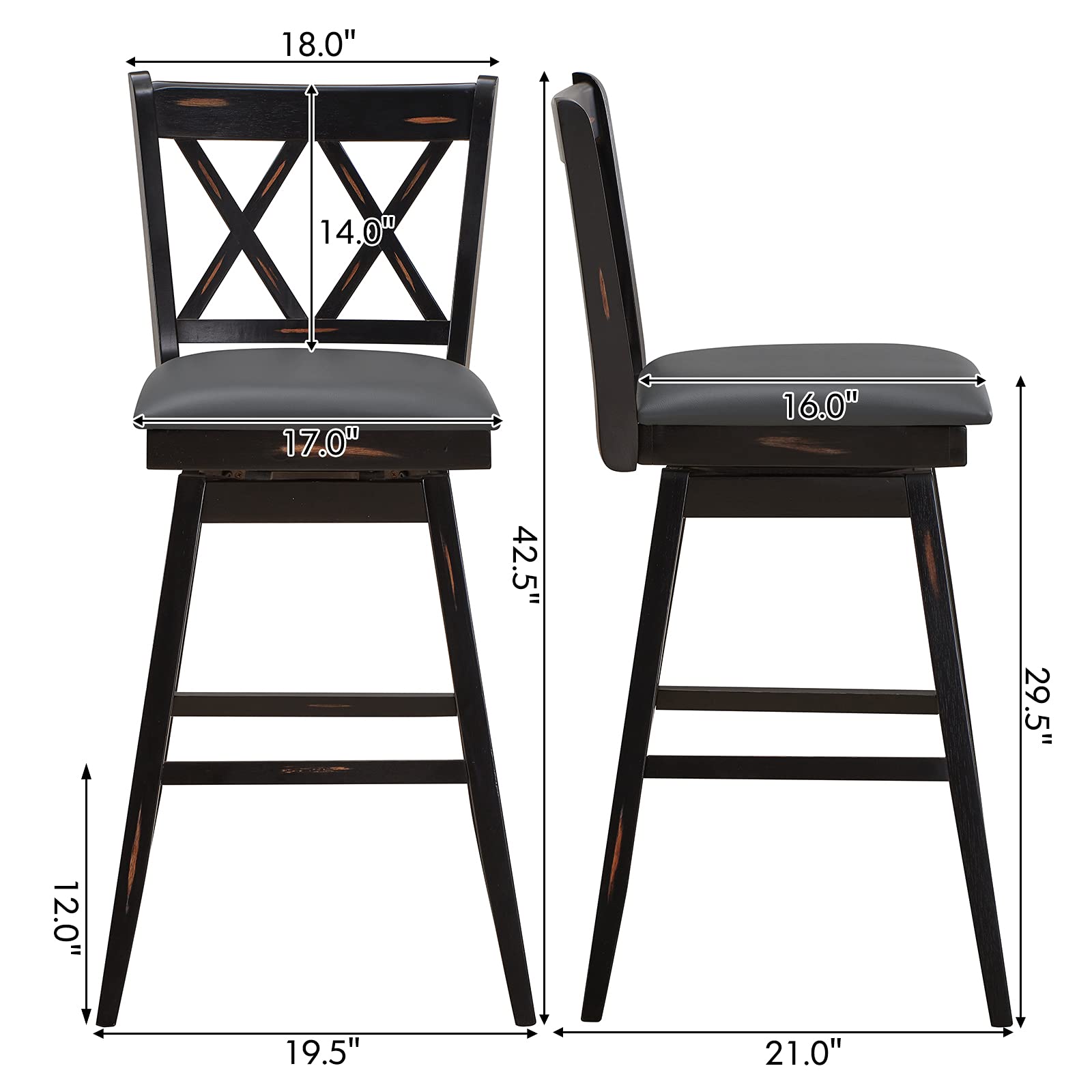 KOMFOTT Bar Stool Set of 2/4, 360 °Swivel Bar Stool with Foot Rest Upholstered Cushion & Ergonomic Backrest