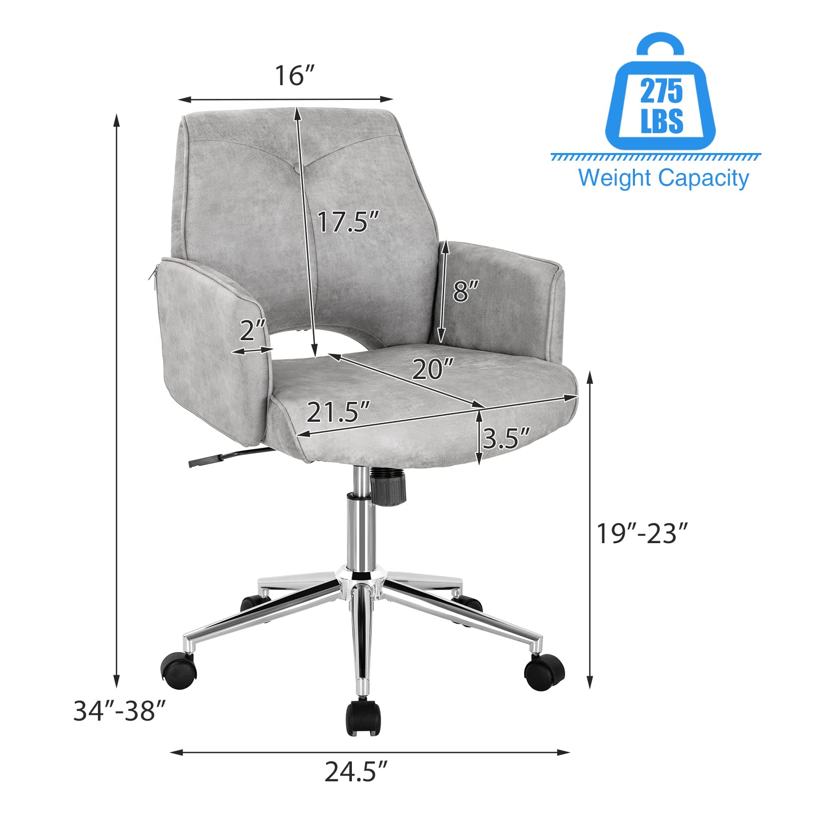 KOMFOTT Home Office Desk Chair, Faux Leather Desk Chair with Wheels and Armrests, Height Adjustable