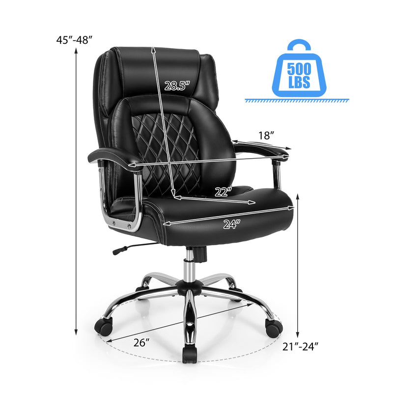KOMFOTT 500LBS Big and Tall Office Chair, Wide Seat Large Leather Executive Chair w/Heavy Duty Metal Base